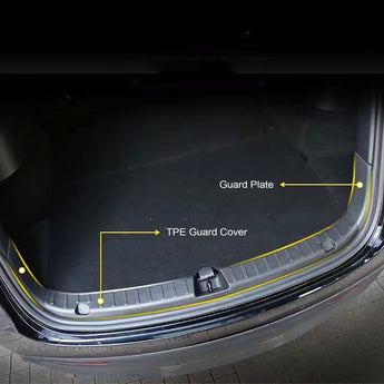 Black trunk sill plate protector set with raised ridges for scuff protection