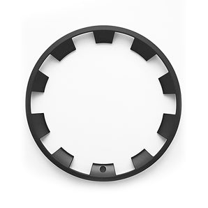 Black wheel rim protector ring with snap-on tabs for curb protection