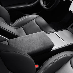 Alcantara armrest cover for Tesla, charcoal black fabric armrest pad