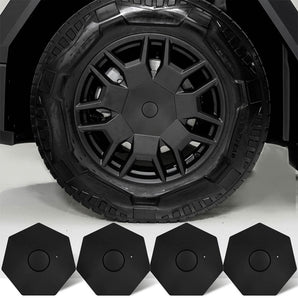 Black octagonal hub/lug covers shown with a wheel and tire