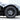 Wheel with silver center hub cap on dark multi-spoke alloy rim