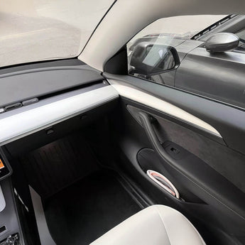 Interior door trim cover set along door panel and dashboard edge