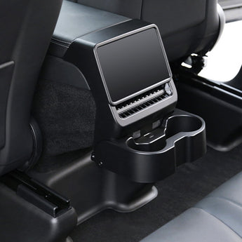 Black rear seat cup holder organizer with vent grille and cup holder