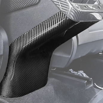 Carbon fiber rear center console base cover with dark crosshatch weave
