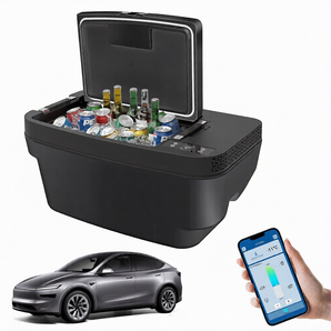 35L portable trunk fridge for car, black body with open lid and control panel