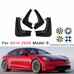 Black mud flaps set with two front and two rear pieces, with mounting clips.