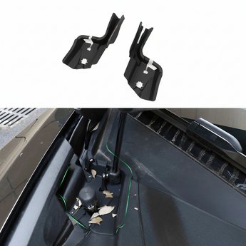 Pair of black rain gutter filters with mounting slots