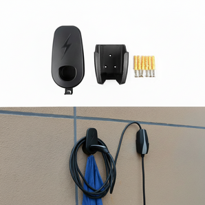 EV charging cable holder kit with black bracket, pin connectors, and bundled cable