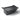 Black rear center console storage box with ribbed insert tray and hinged lid