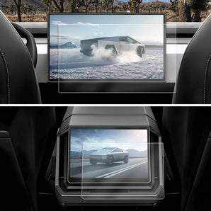 Tempered glass screen protector on dual dashboard display screens