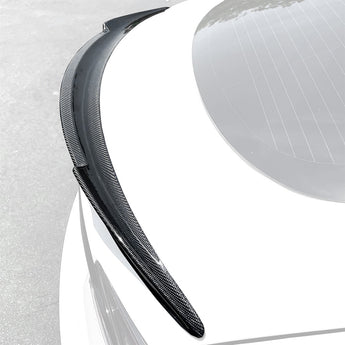 Carbon fiber rear spoiler fin with textured weave and slim aerodynamic tip