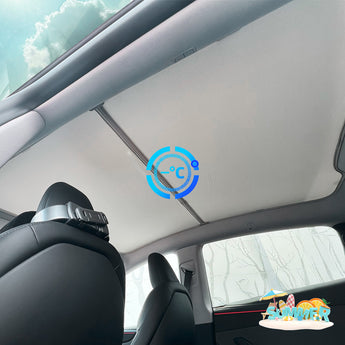 Grey car sunroof sunshade extended over the front glass area