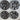 Four wheel covers set, black and silver curved spokes with central logo cap