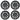 Four black multi-spoke wheel covers with circular center caps and chrome-like spoke highlights.