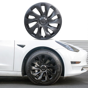 Matte black 18-inch aero wheel cover, single wheel view