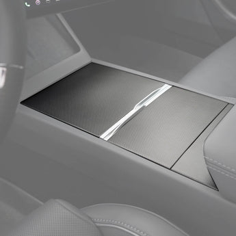 Real carbon fiber Console overlays installed on Tesla Model Y