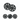 Set of black wheel covers with matching spoke design shown from multiple angles