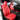 Red front seat cover set with smooth paneling and integrated armrest cutouts