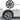 Dark wheel cover with turbine center spokes on a front car wheel