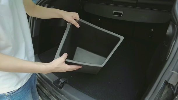 Tesla Model Y Rear Trunk Side Storage Bins with carpet lids installation video